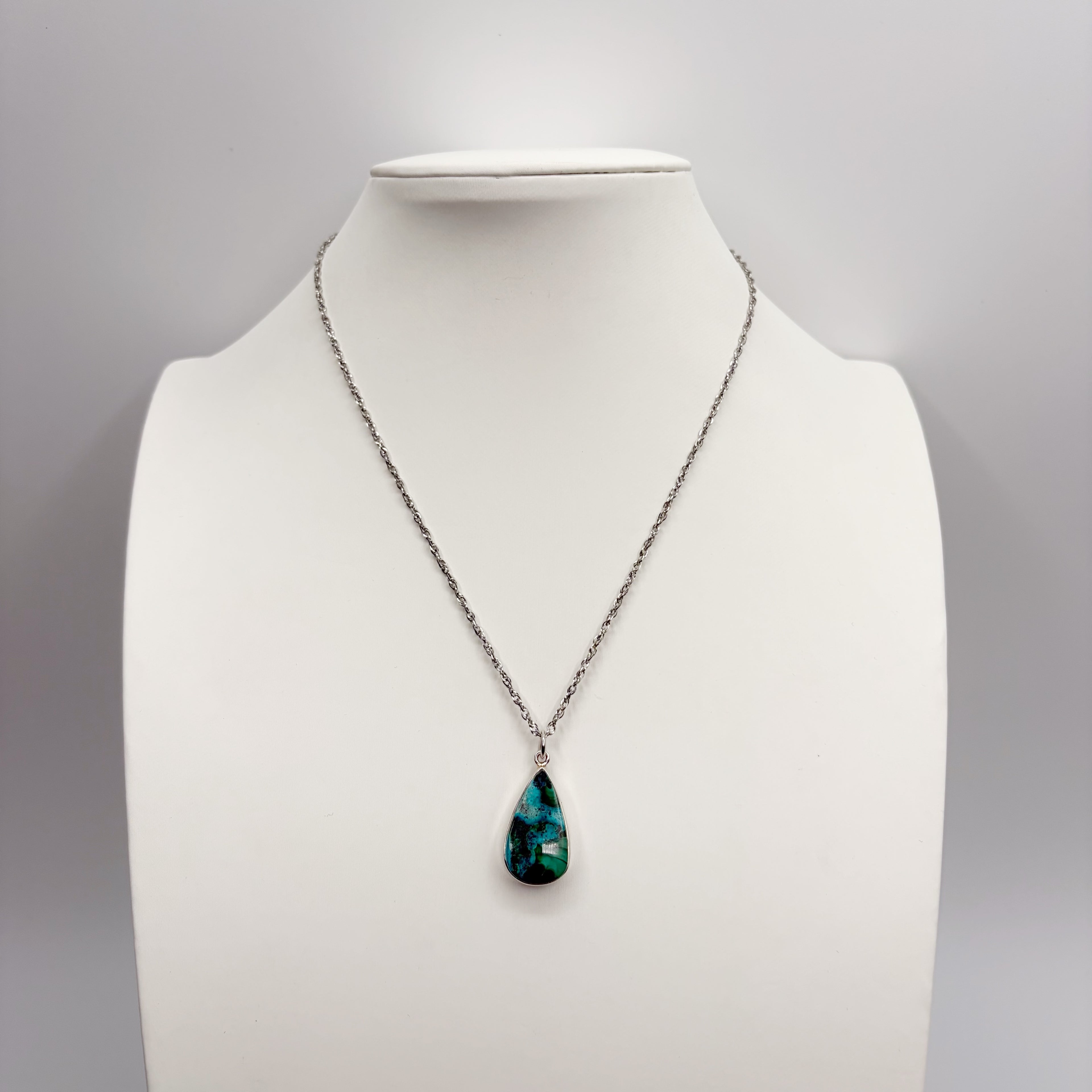 Ciondolo Malachite e Crisocolla Argento 925 - a goccia