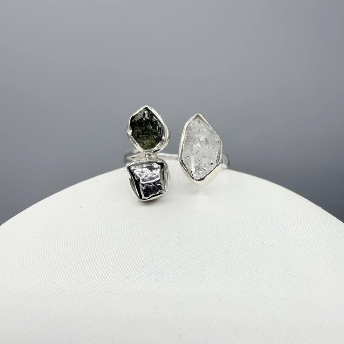 Anello Moldavite, Campo del Cielo e Diamante Herkimer | Argento 925