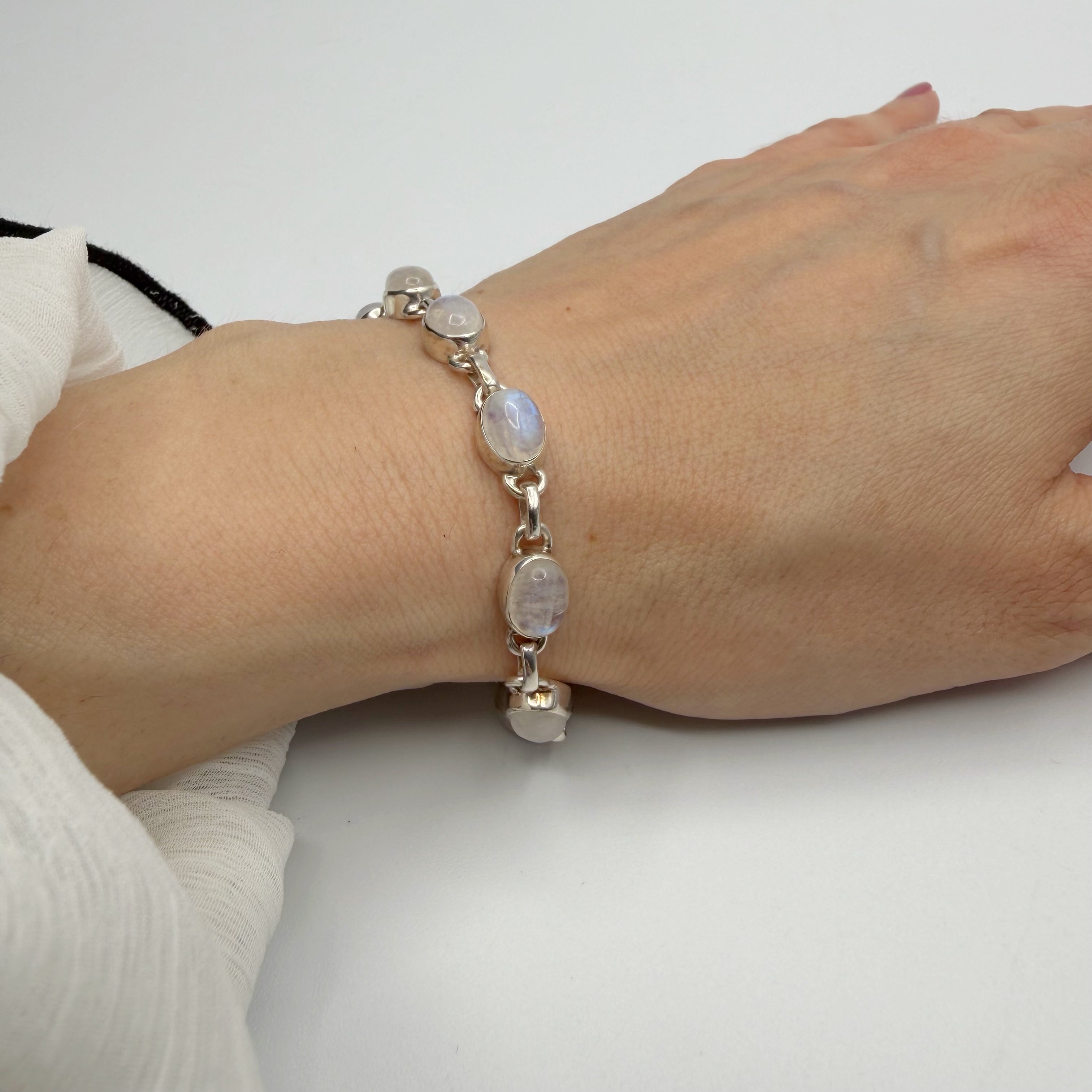 Bracciale Labradorite Bianca e Argento 925 - Ovale