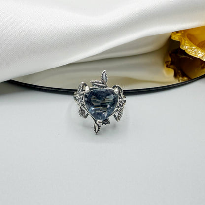 Anello Fluorite Cuore Foglioline - Argento 925