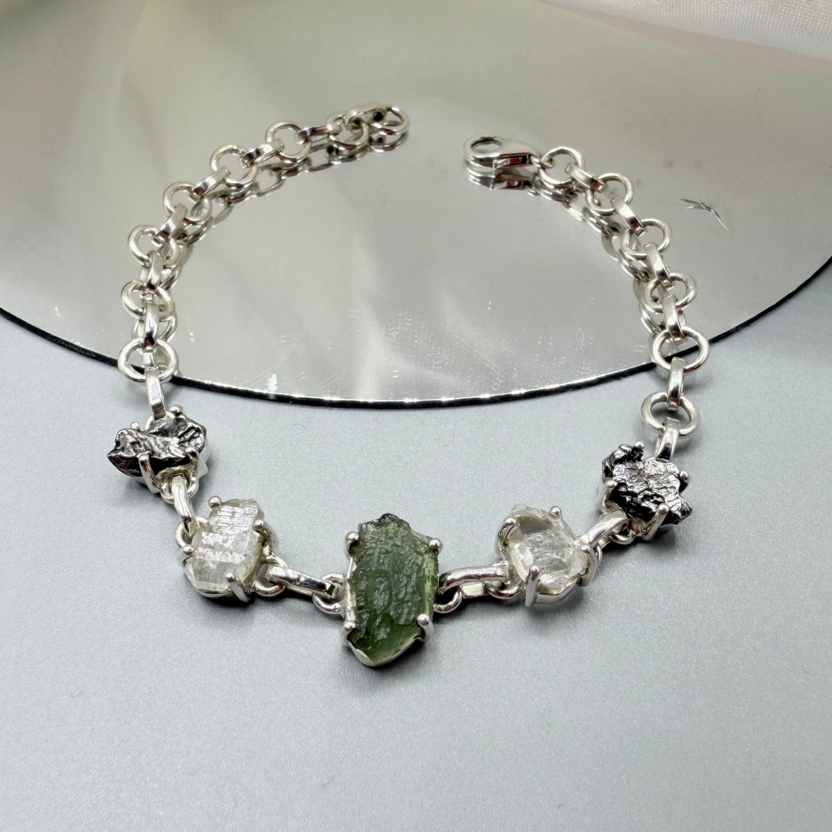 Bracciale Moldavite, Herkimer, Meteorite Campo del Cielo | Argento 925