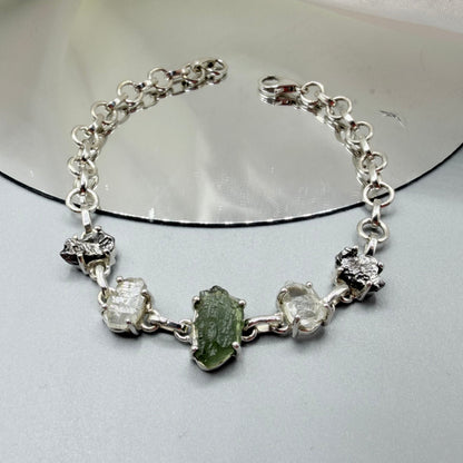 Bracciale Moldavite, Herkimer, Meteorite Campo del Cielo | Argento 925