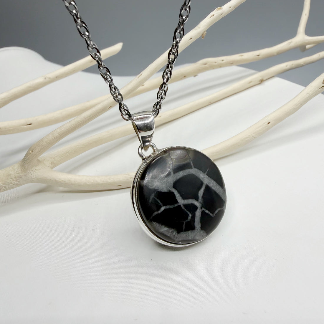 Ciondolo Septaria Nera Argento 925 - tondo