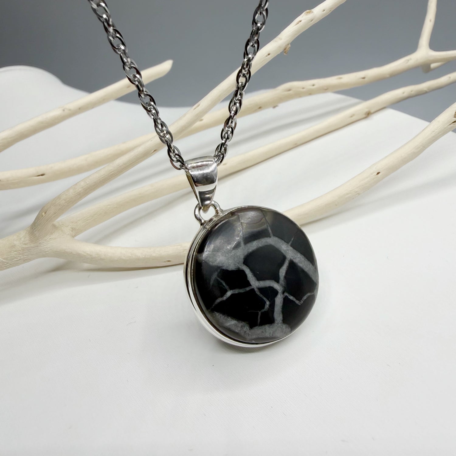 Ciondolo Septaria Nera Argento 925 - tondo