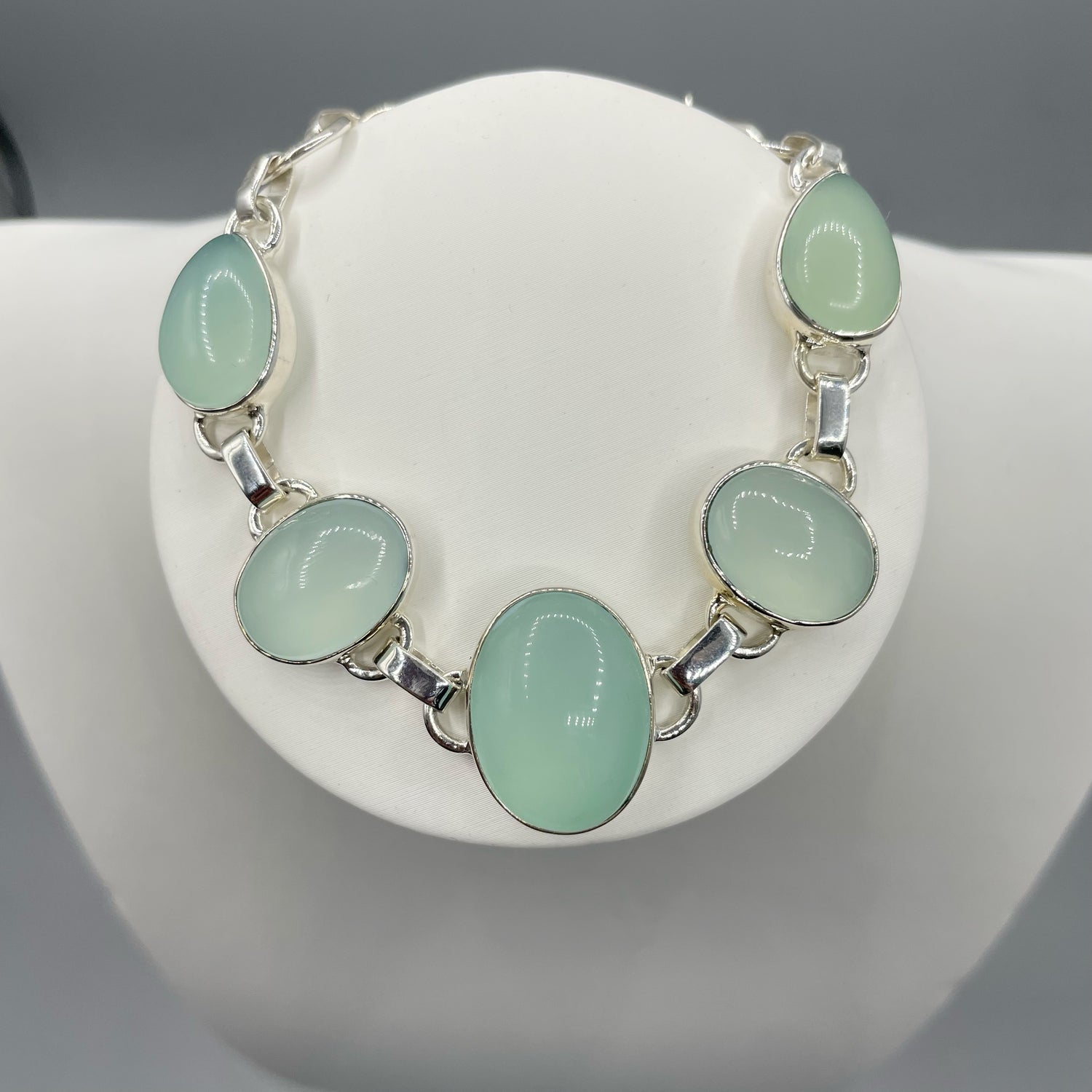 Bracciale Calcedonio Acqua e Argento 925 - Ovale