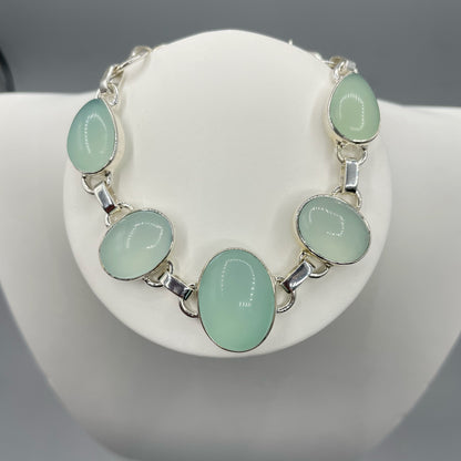 Bracciale Calcedonio Acqua e Argento 925 - Ovale