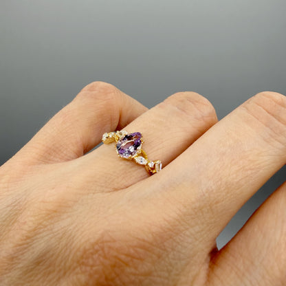 Anello Ametista a Goccia | Argento 925 placcato oro 14k - NON REGOLABILE