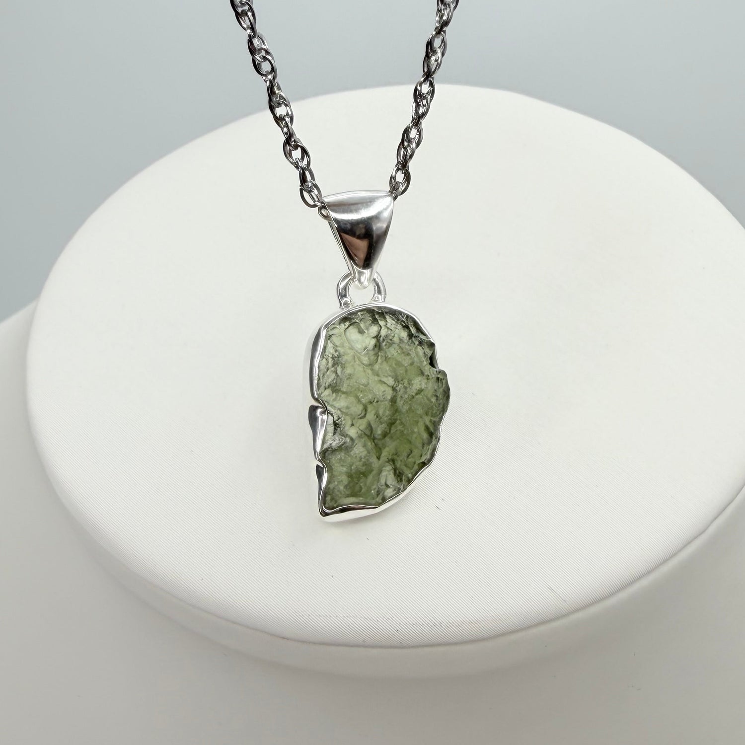 Ciondolo Moldavite Grezza - Argento 925