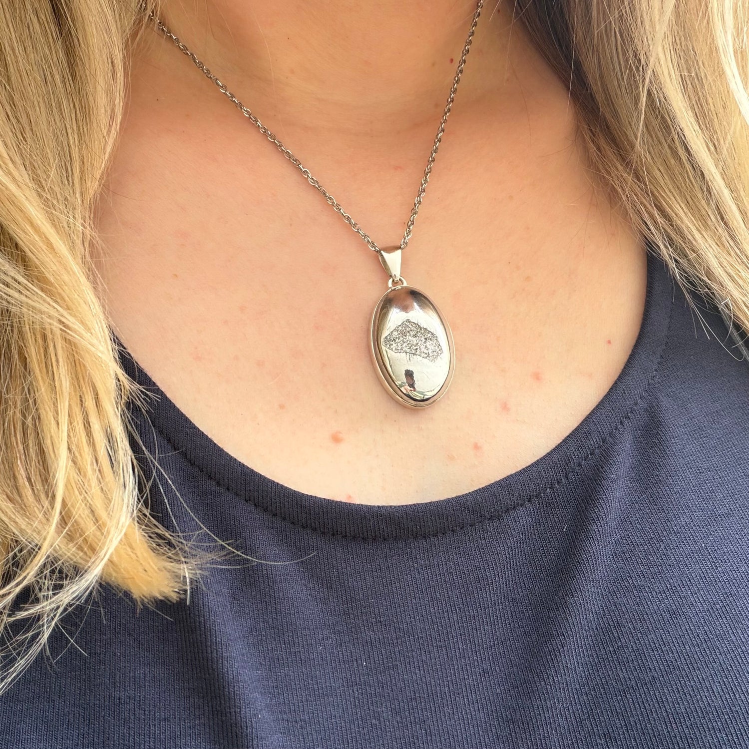 Ciondolo Drusa di Agata con Pirite Aura - Argento 925 - Ovale