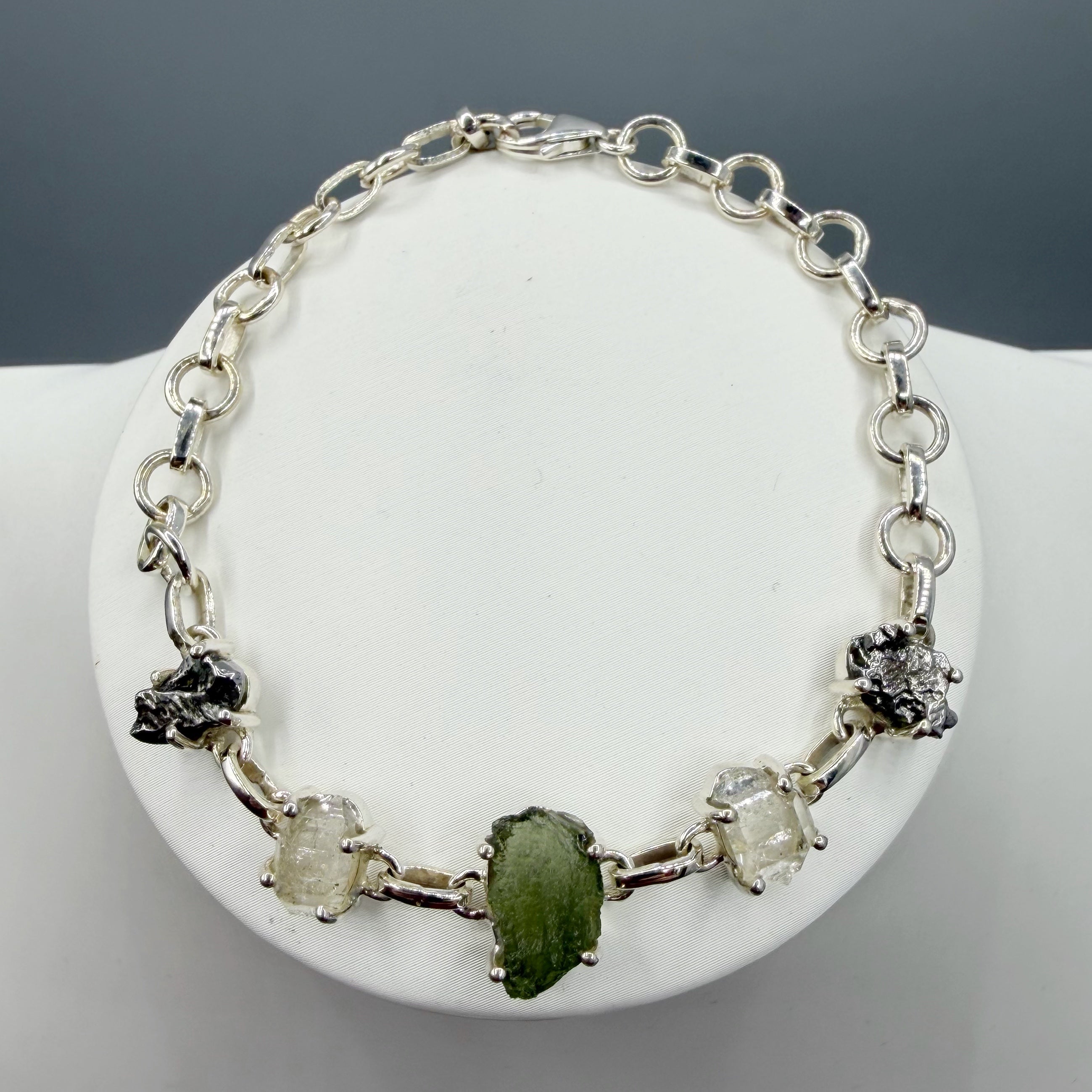 Bracciale Moldavite, Herkimer, Meteorite Campo del Cielo | Argento 925