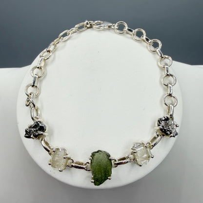 Bracciale Moldavite, Herkimer, Meteorite Campo del Cielo | Argento 925