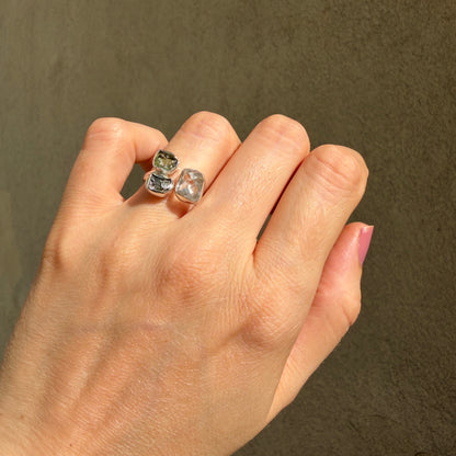 Anello Moldavite, Campo del Cielo e Diamante Herkimer | Argento 925