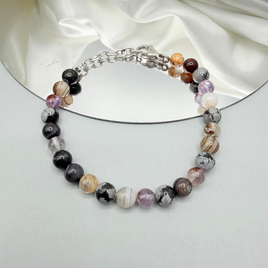 Bracciale Amuleto Specchio | Super Seven, Occhio di Shiva, Ossidiana Fiocco di Neve - LIMITED EDITION