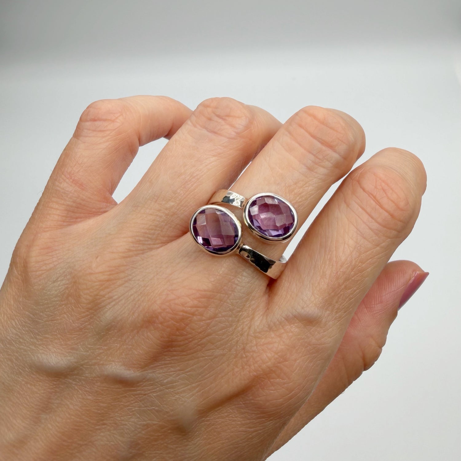 Anello Double Ametista Sfaccettata - Argento 925