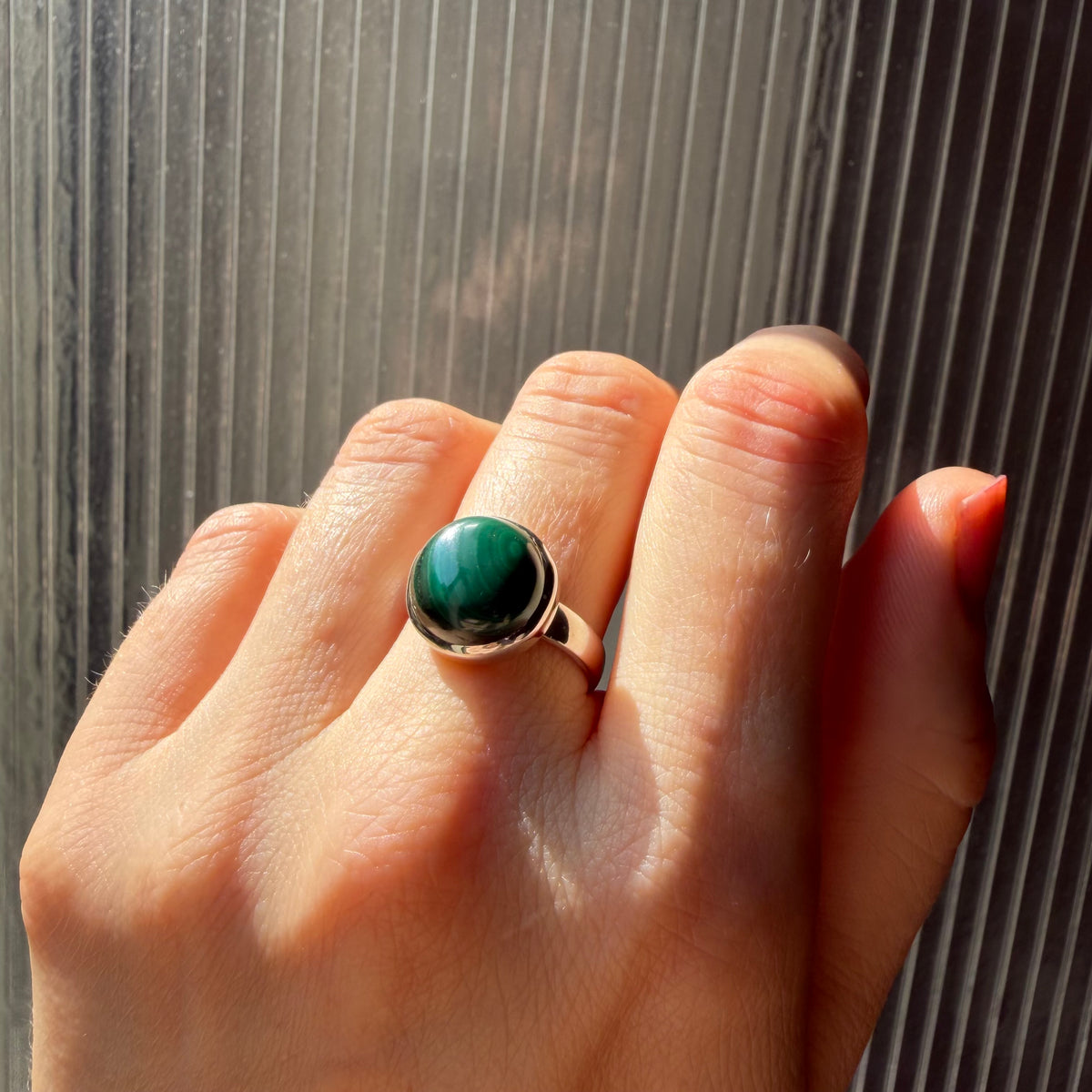 Anello tondo Malachite | Argento 925