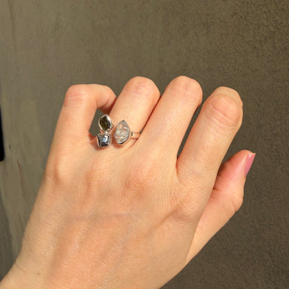 Anello Moldavite, Campo del Cielo e Diamante Herkimer | Argento 925