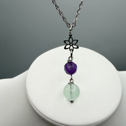 Ciondolo Serenità - Ametista e Fluorite - acciaio inossidabile