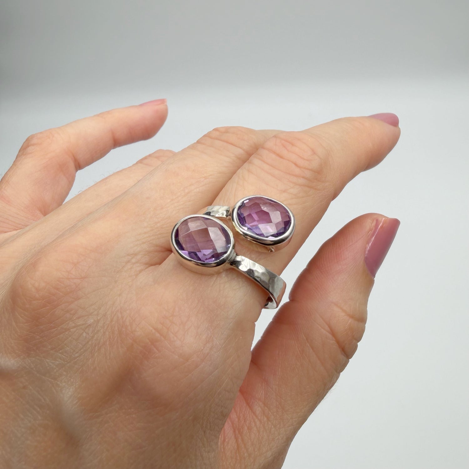 Anello Double Ametista Sfaccettata - Argento 925