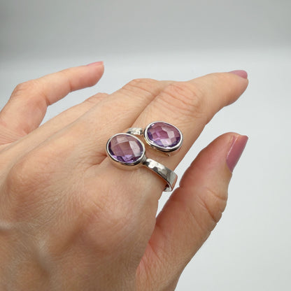 Anello Double Ametista Sfaccettata - Argento 925