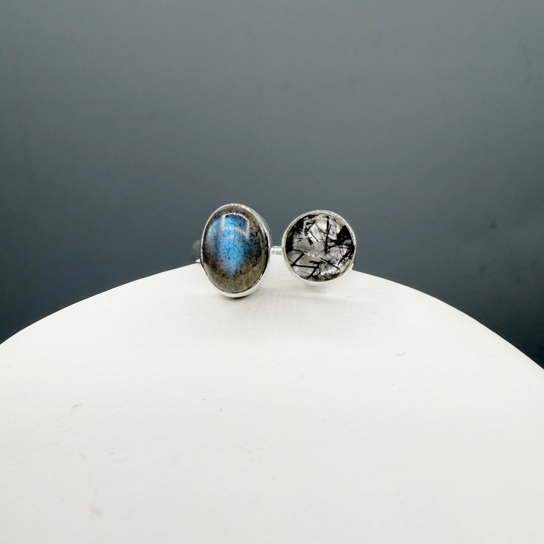Anello Labradorite e Quarzo Tormalinato - Argento 925