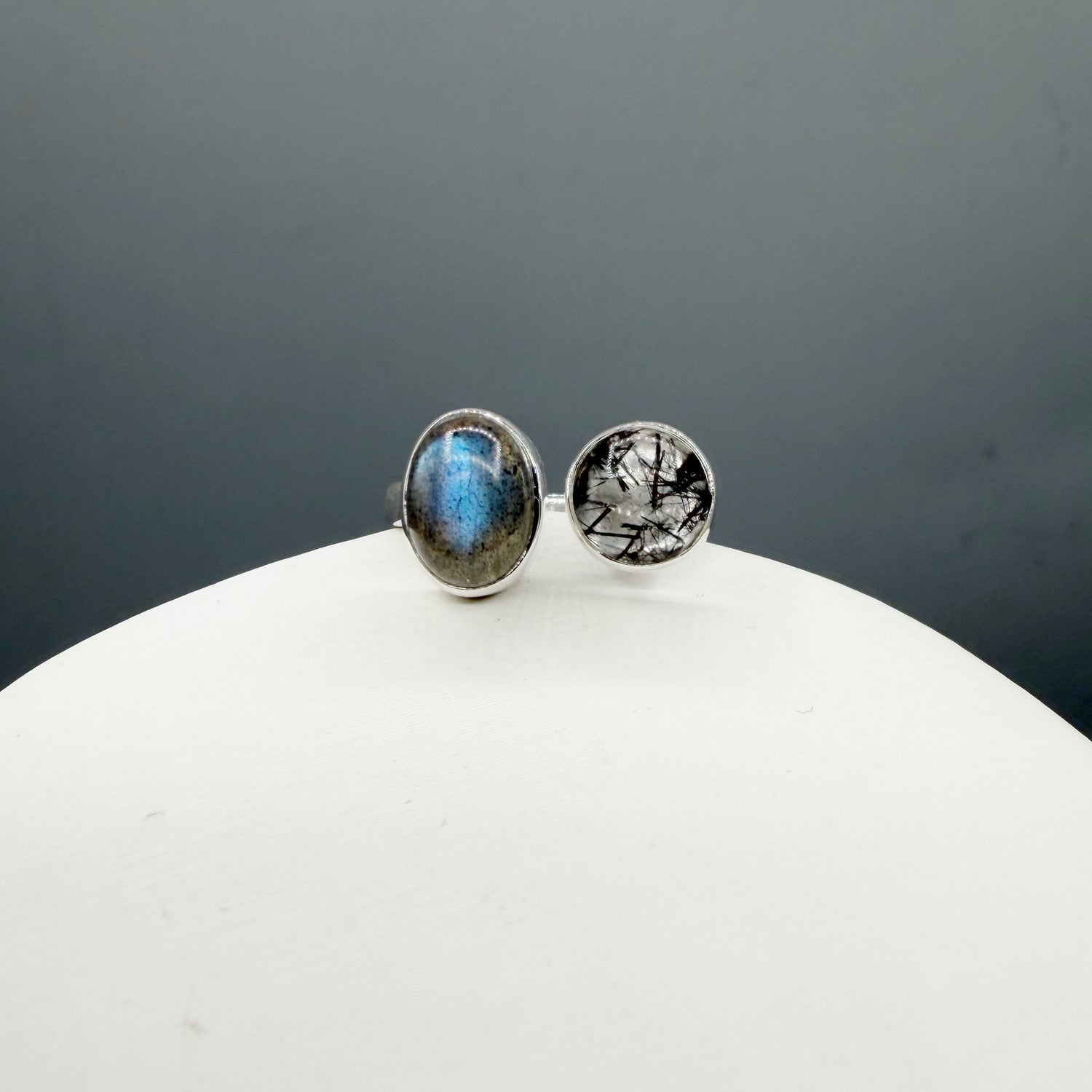 Anello Labradorite e Quarzo Tormalinato - Argento 925