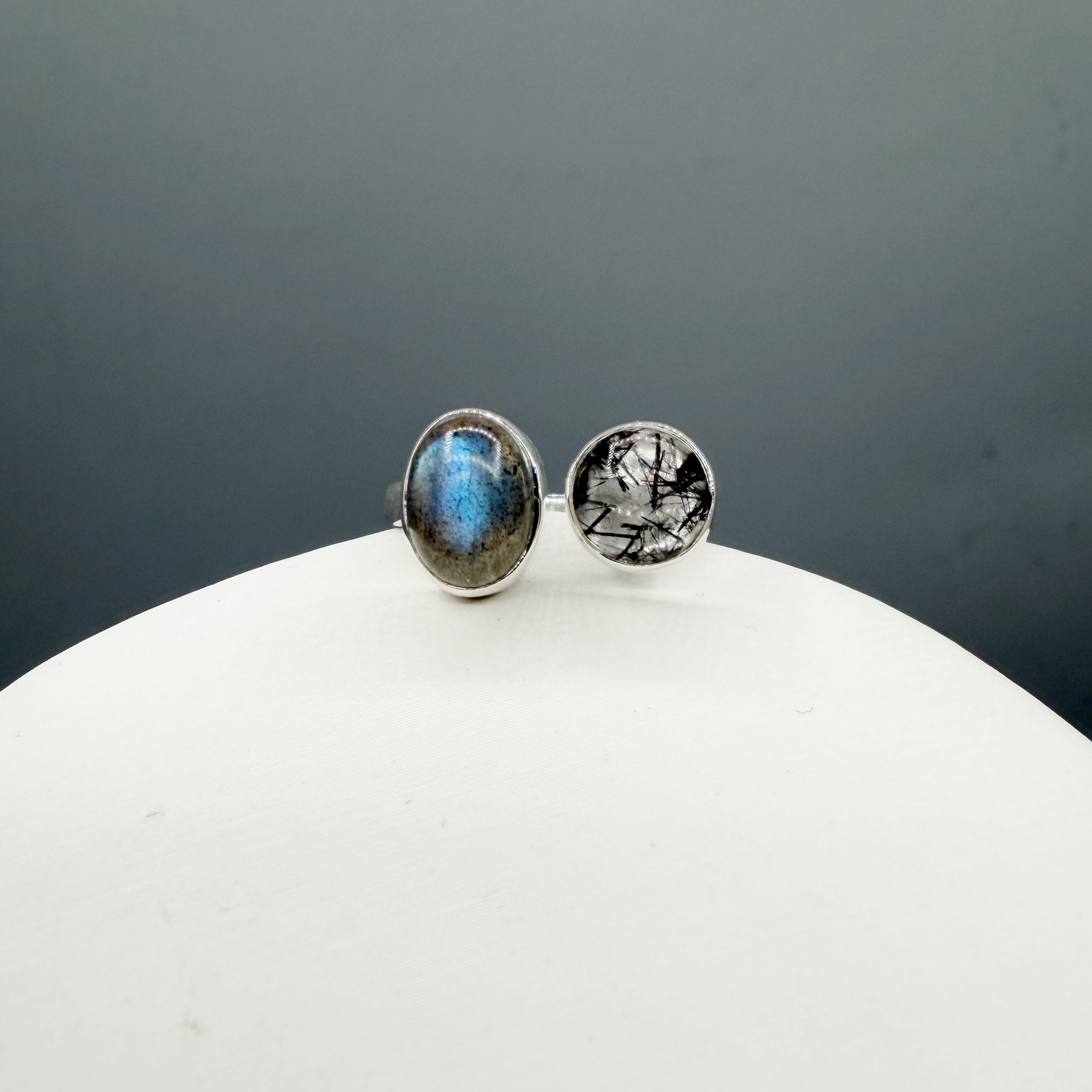 Anello Labradorite e Quarzo Tormalinato - Argento 925