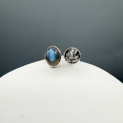 Anello Labradorite e Quarzo Tormalinato - Argento 925