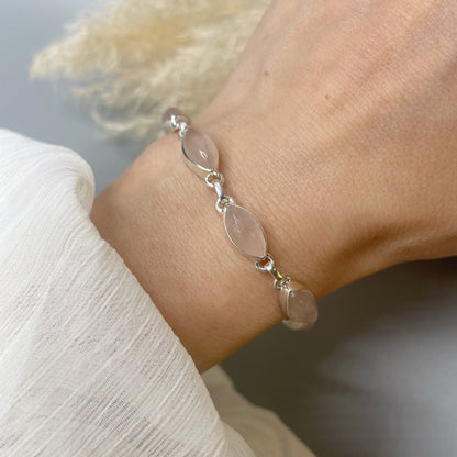 Bracciale Quarzo Rosa e Argento 925