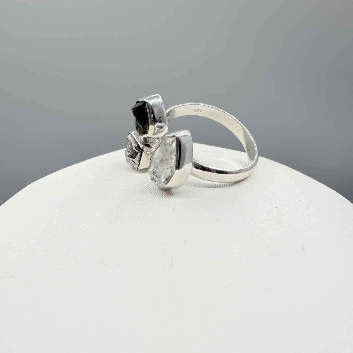 Anello Moldavite, Campo del Cielo e Diamante Herkimer | Argento 925