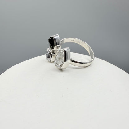 Anello Moldavite, Campo del Cielo e Diamante Herkimer | Argento 925