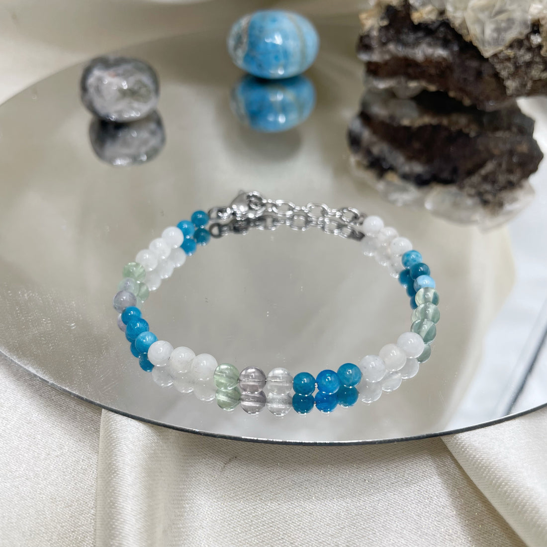 Bracciale Gemelli - Apatite, Fluorite, Labradorite Bianca