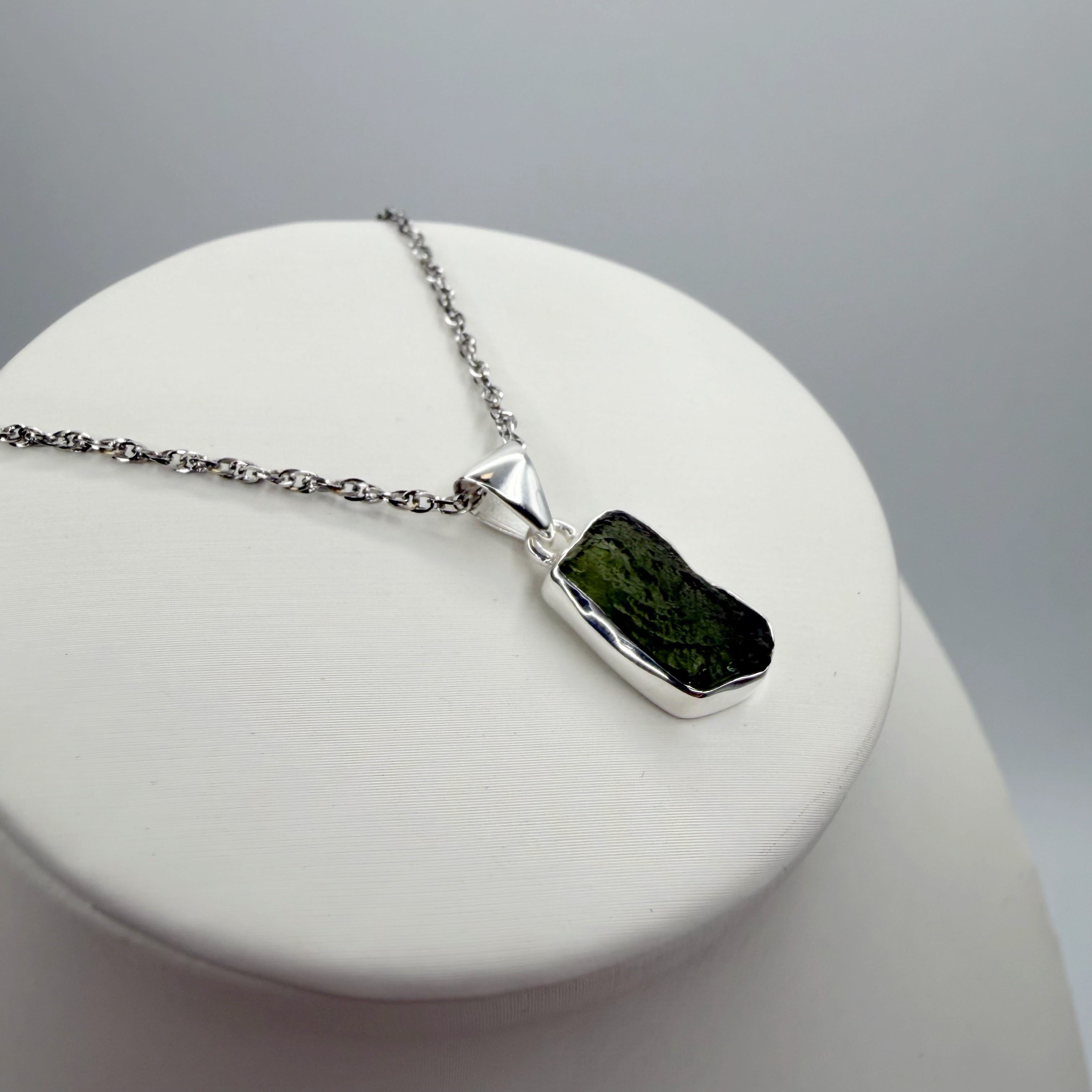 Ciondolo Moldavite Grezza - Argento 925