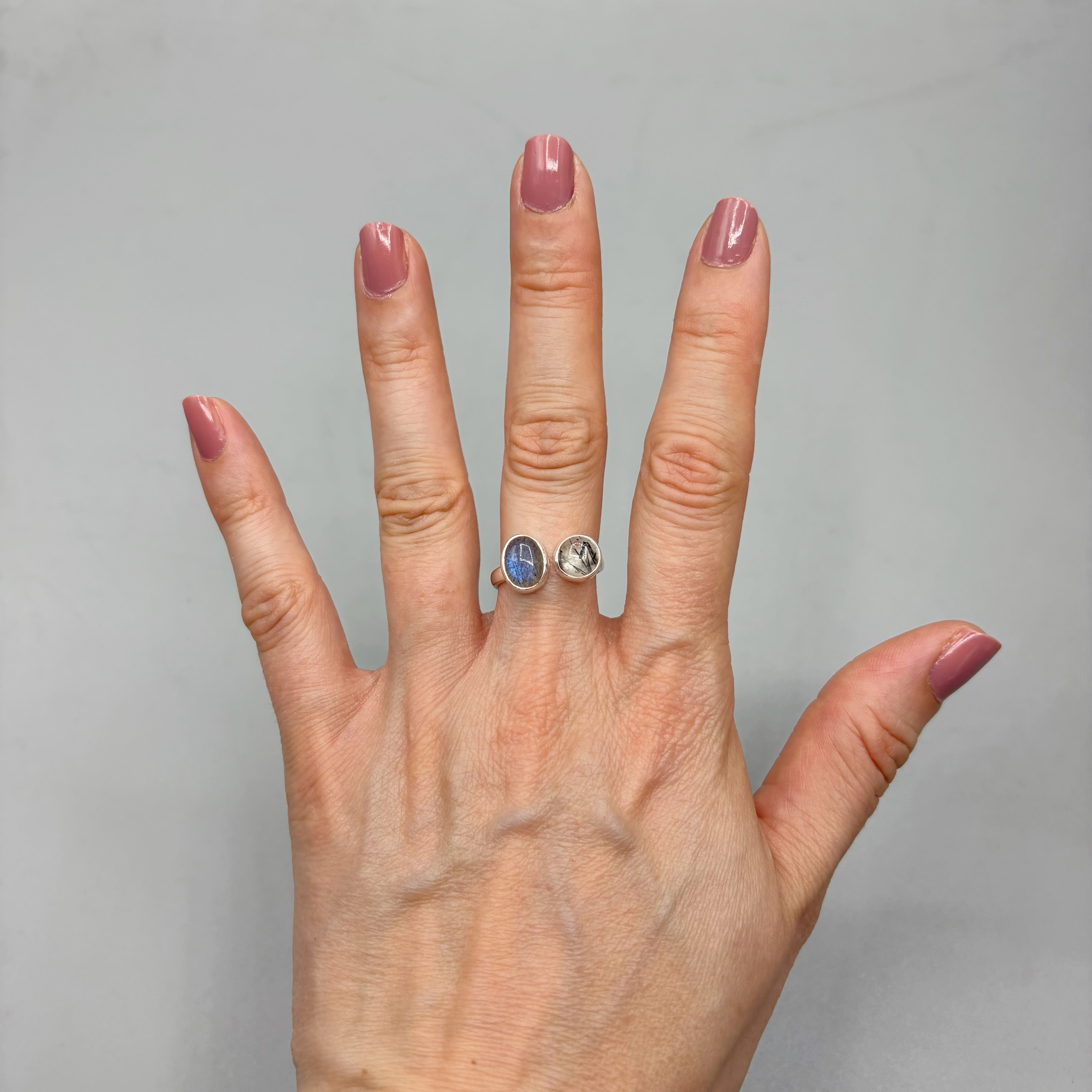Anello Labradorite e Quarzo Tormalinato - Argento 925