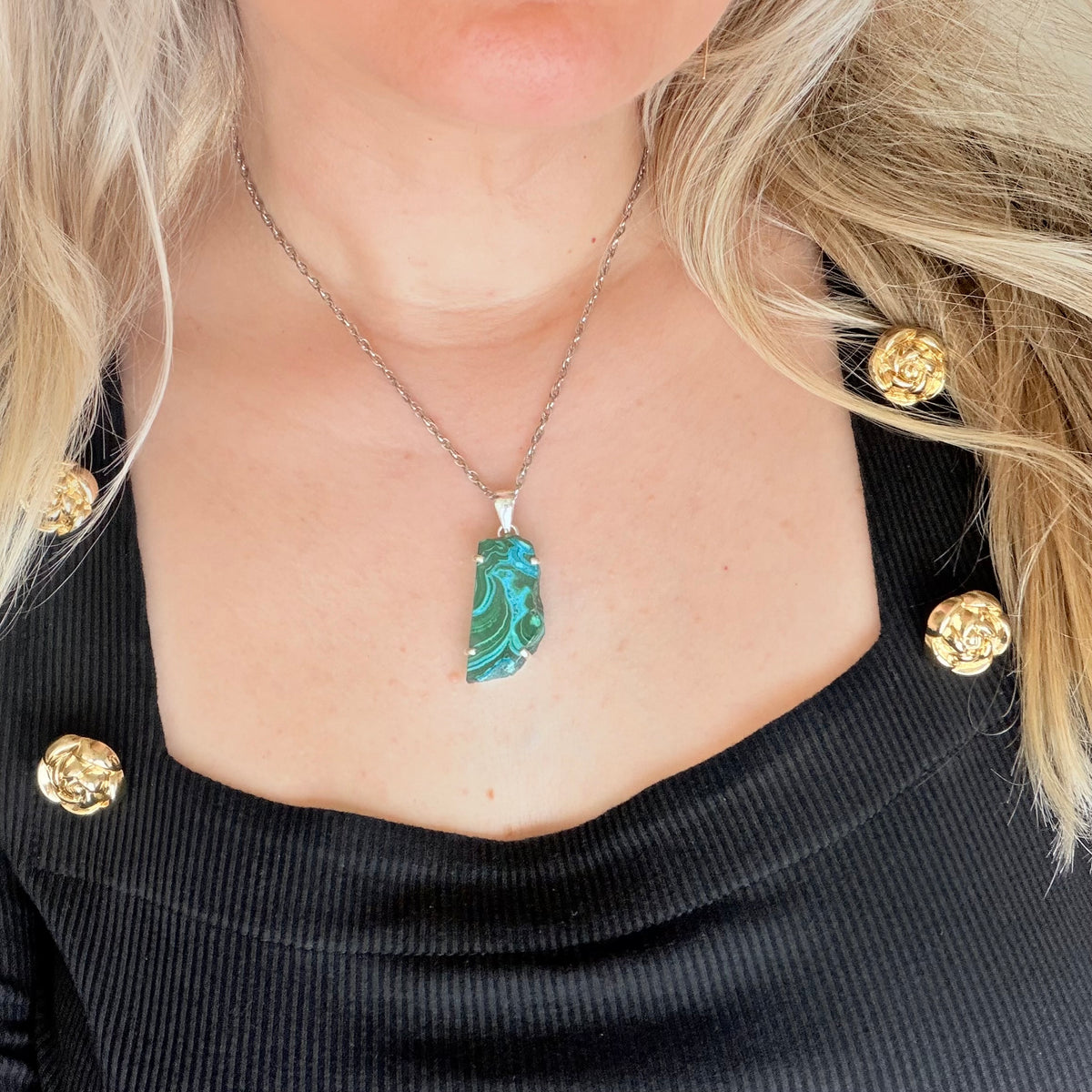 Ciondolo Malachite e Crisocolla Argento 925 - irregolare