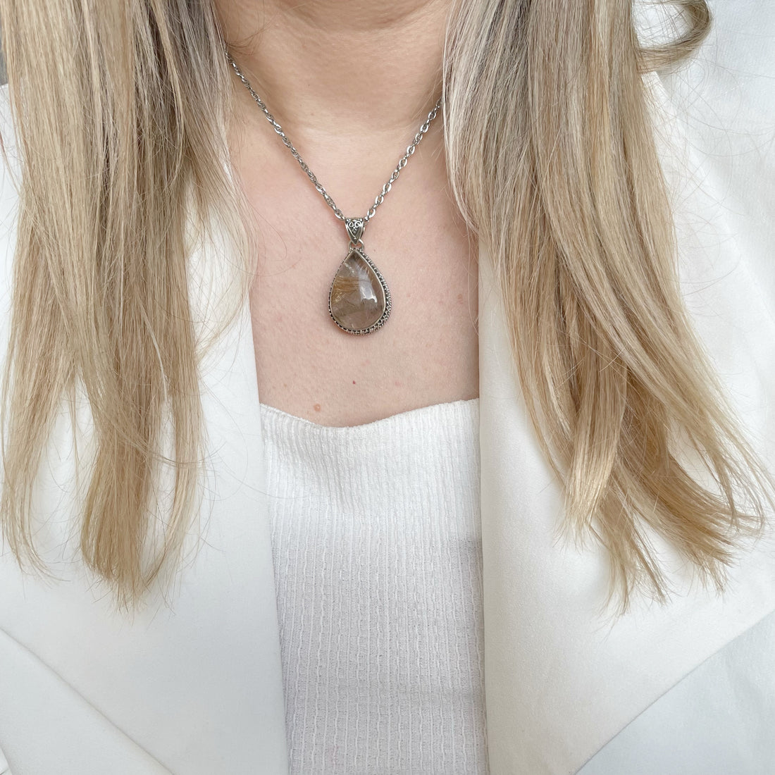 Ciondolo Quarzo Rutilato Dorato - Argento 915 - A Goccia