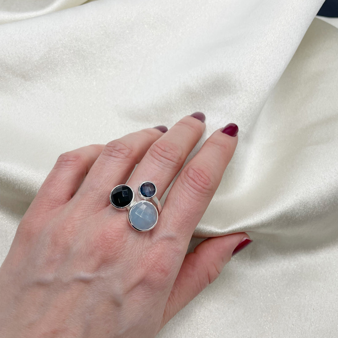 Anello Acquamarina, Onice, Topazio - Argento 925