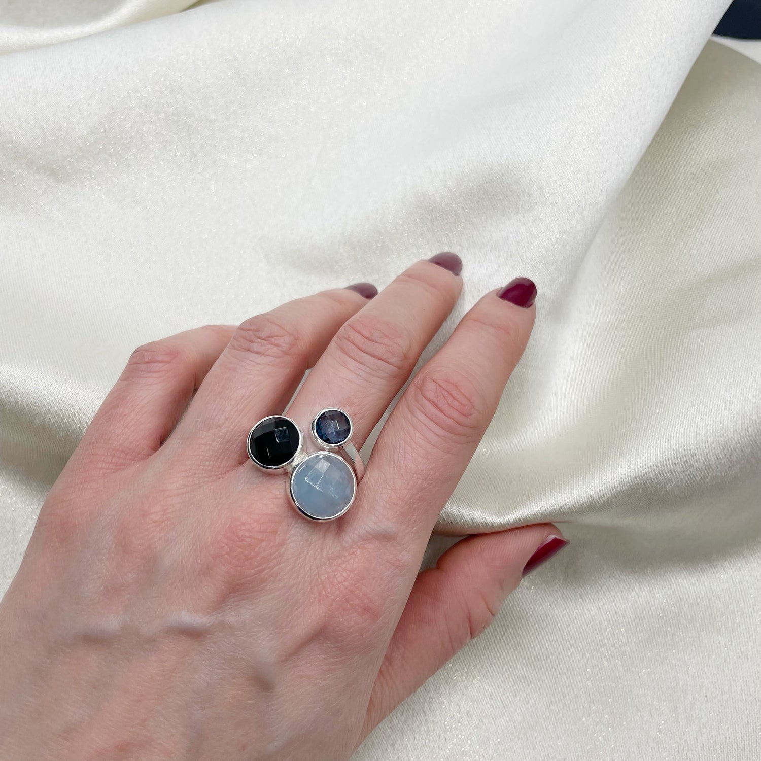 Anello Acquamarina, Onice, Topazio - Argento 925