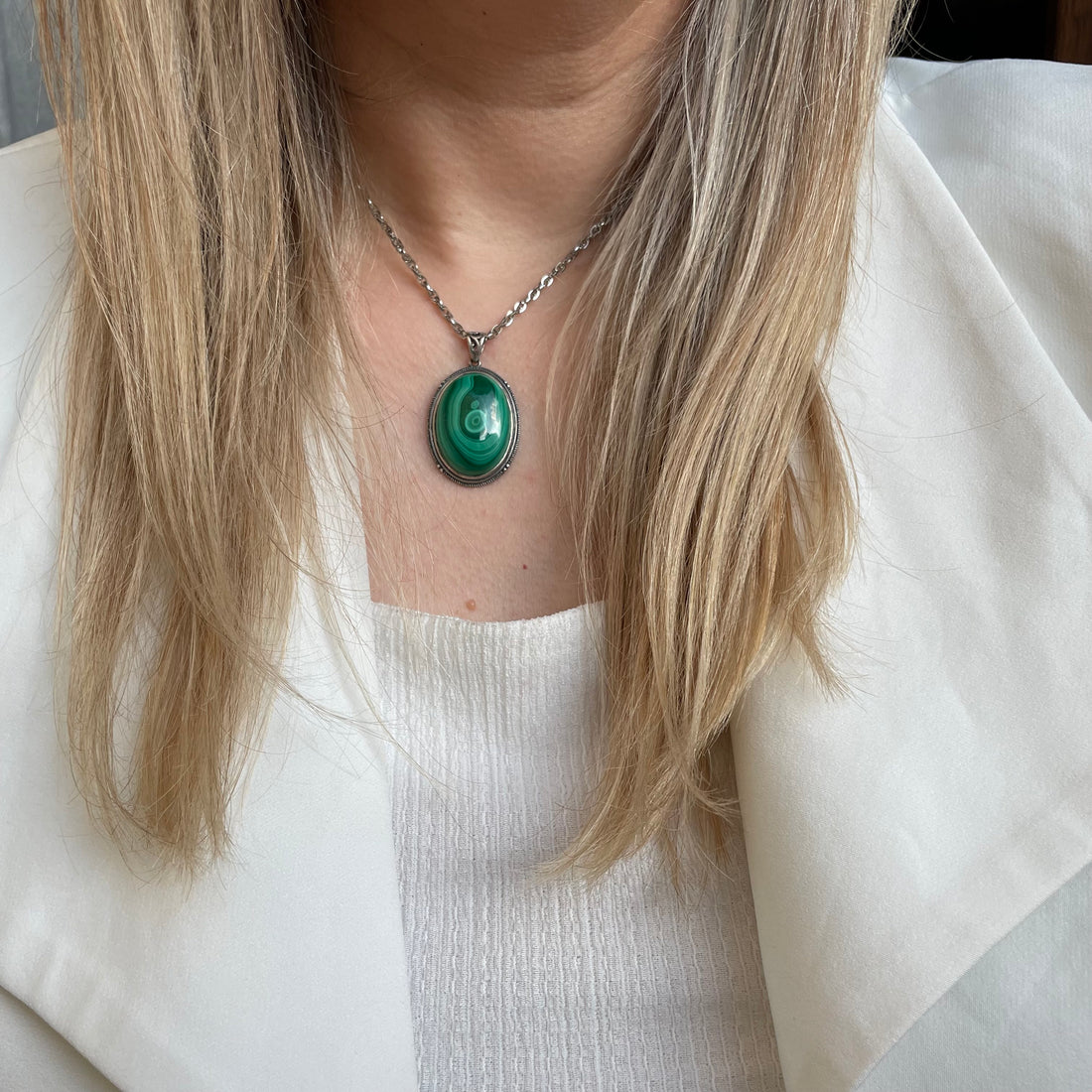 Ciondolo Malachite Ovale - Argento 925