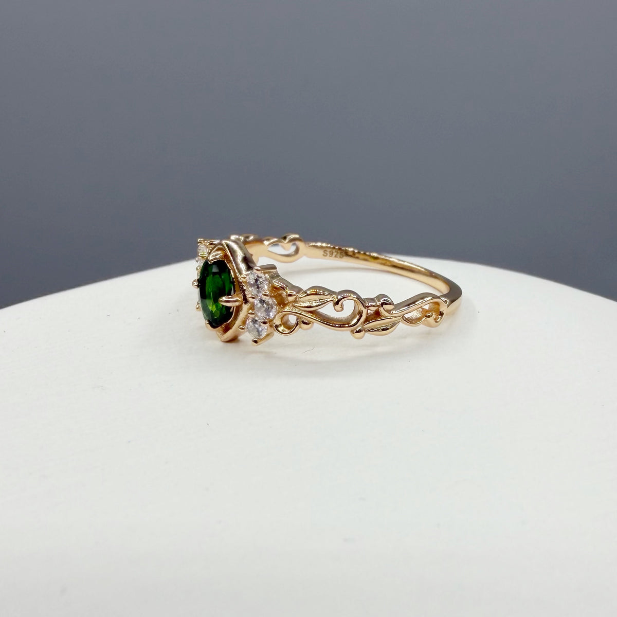 Anello Diopsite | Argento 925 placcato oro 14k - NON REGOLABILE