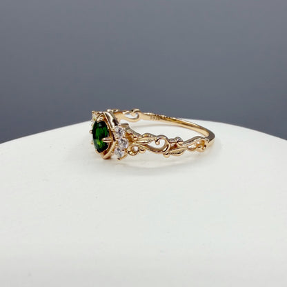 Anello Diopsite | Argento 925 placcato oro 14k - NON REGOLABILE