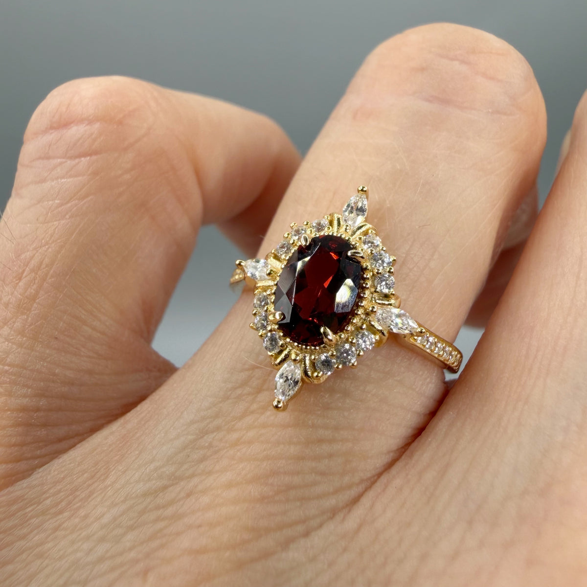Anello Change Granato | Argento 925 placcato oro 14k - NON REGOLABILE