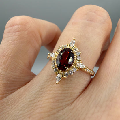 Anello Change Granato | Argento 925 placcato oro 14k - NON REGOLABILE