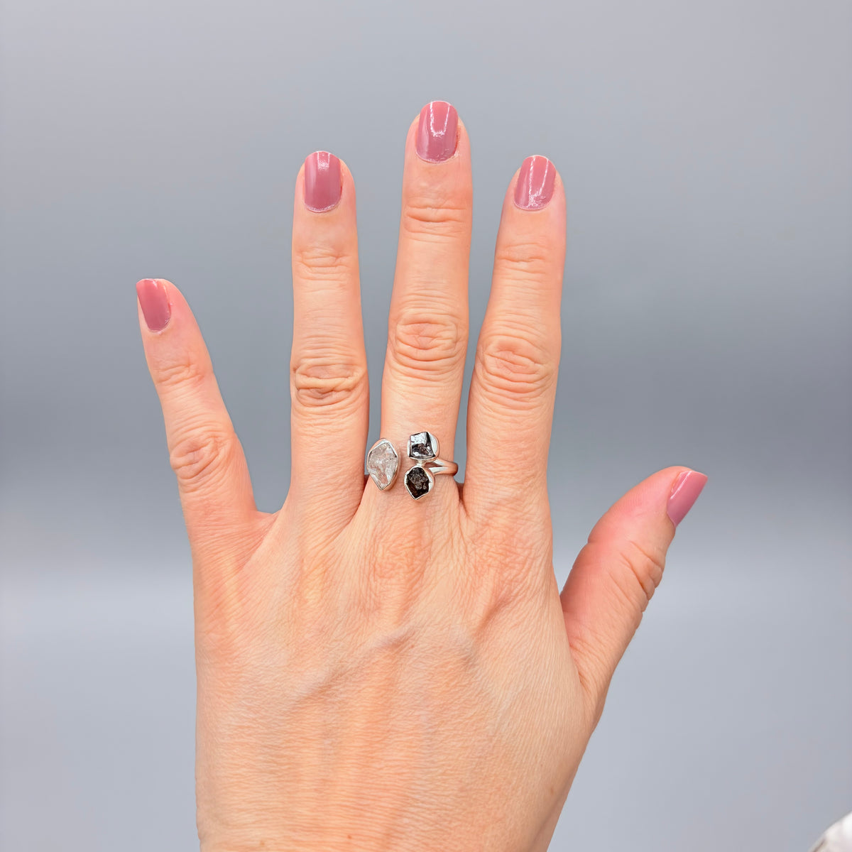 Anello Moldavite, Campo del Cielo e Diamante Herkimer | Argento 925