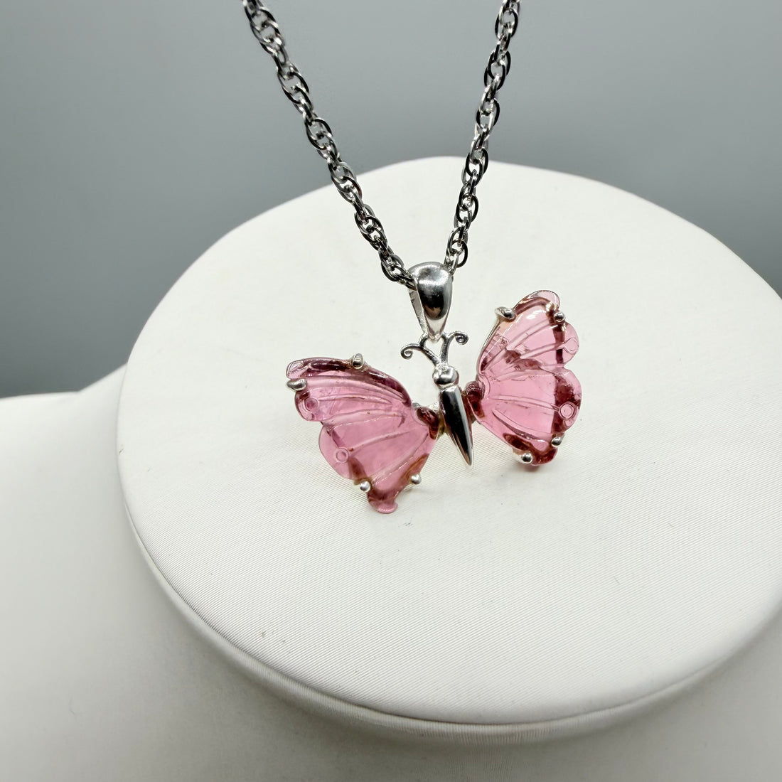 Ciondolo Farfalla Tormalina Rosa e Argento 925