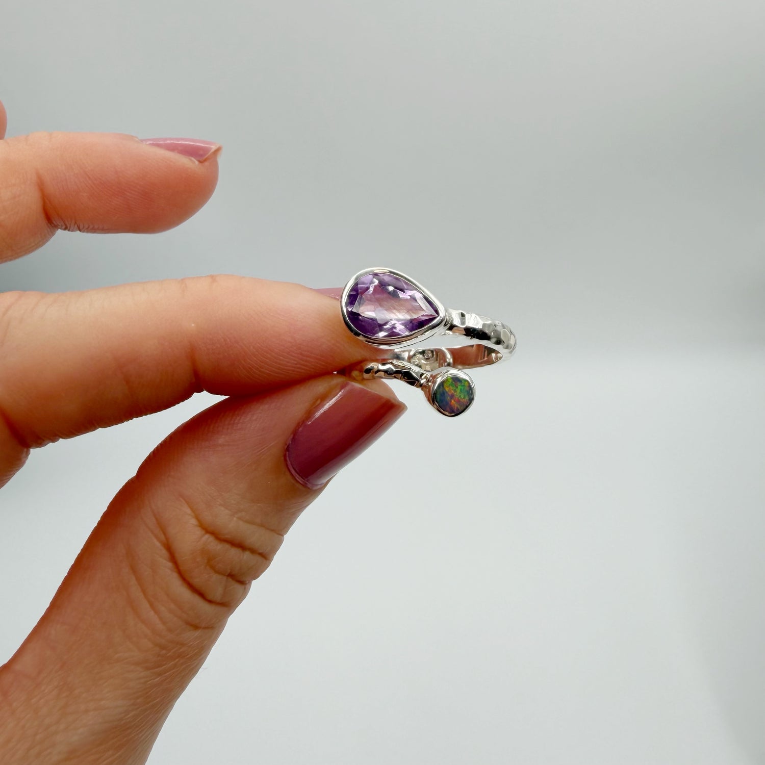 Anello Ametista e Opale Australiano - Argento 925