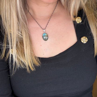 Ciondolo Labradorite Multifuoco Argento 925 - Ovale