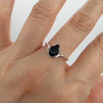 Anello Tormalina Nera a Goccia | Argento 925 - NON REGOLABILE