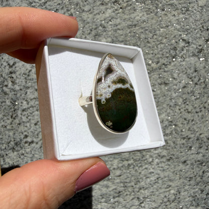 Anello Diaspro Oceano Argento 925 - a  Goccia grande
