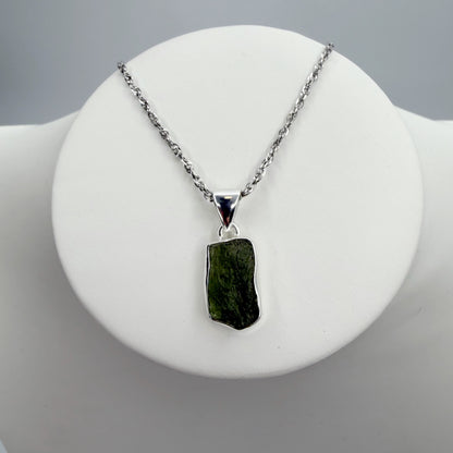 Ciondolo Moldavite Grezza - Argento 925