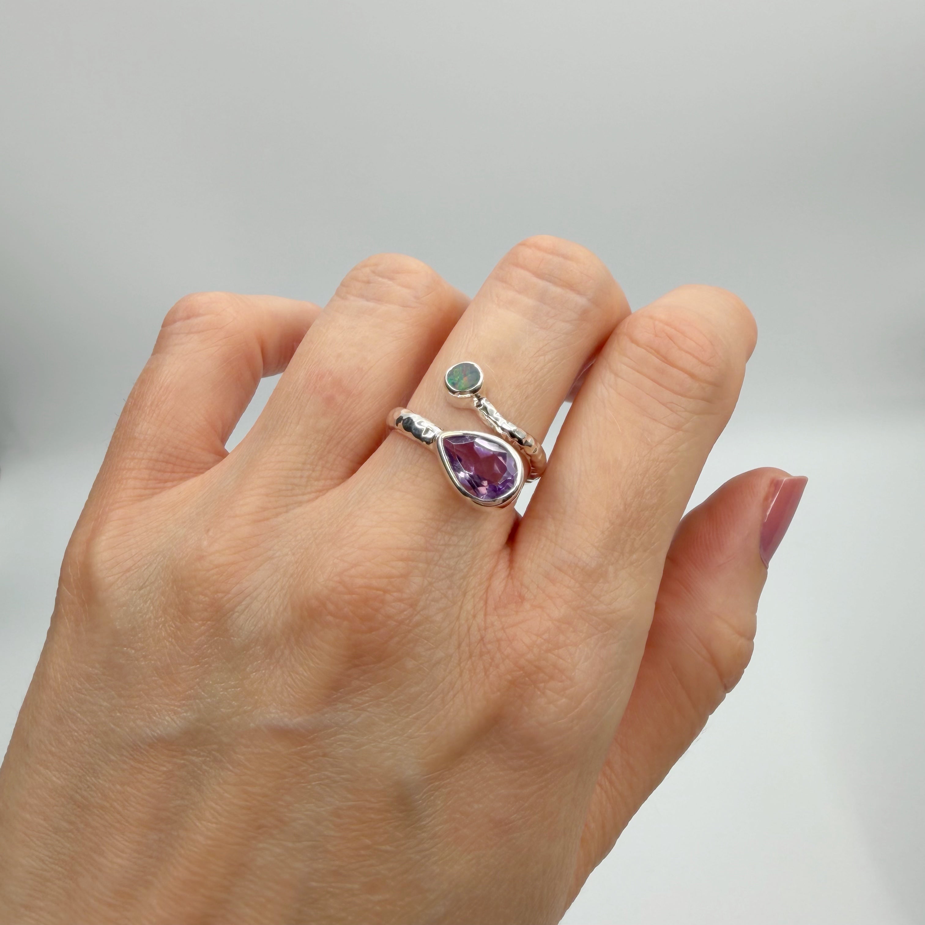 Anello Ametista e Opale Australiano - Argento 925
